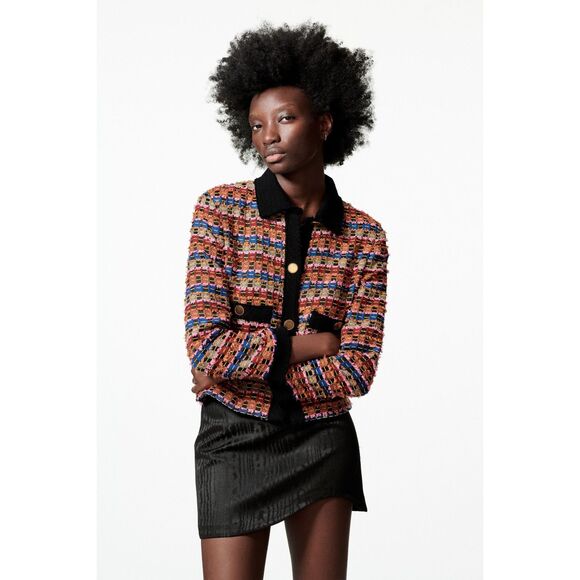Multicolored Zara Chanel-Like Textured Button Down Cardigan Jacket (NWT) - Picture 2 of 10